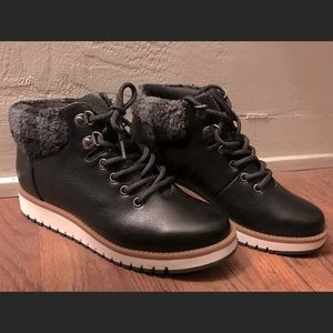 New Plaid Fleece Ankle Lace Up Leather Boots sz5.5